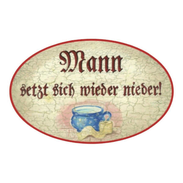 Kuk nostalgie holz schild mann setzt sich wieder nieder toilette wc spruch