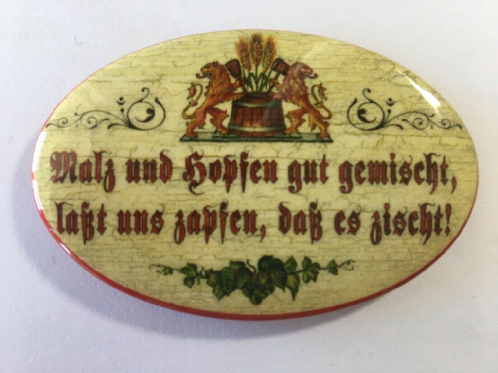Nostalgie flaschenöffner magnet malz und hopfen gut gemischt bierfass
