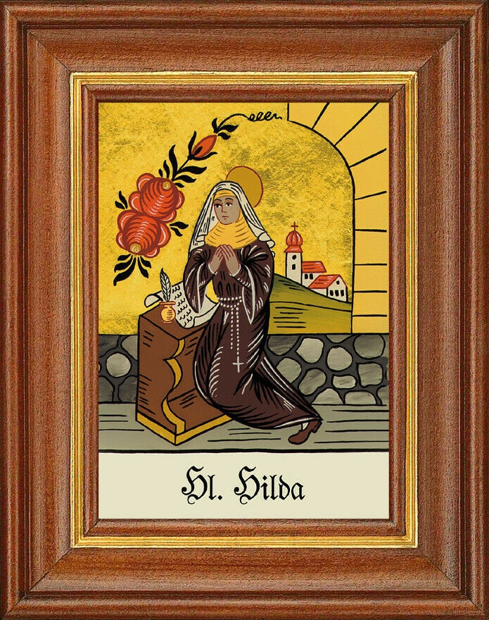 Hinterglasbild - heilige hilda - patronatsbild taufe namenspatron 12,7x16
