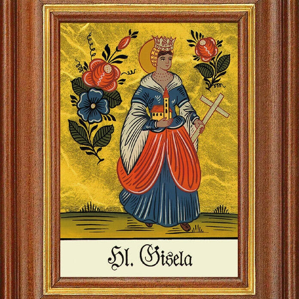 Hinterglasbild - heilige gisela - patronatsbild taufe namenspatron 12,7x16