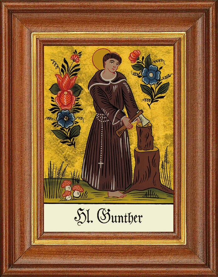 Hinterglasbild - heiliger gunther - patronatsbild taufe namenspatron 12,7x16