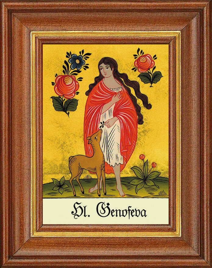 Hinterglasbild - heilige genofeva - patronatsbild taufe namenspatron 12,7x16