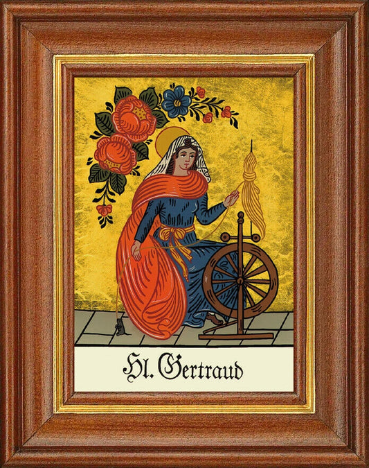 Hinterglasbild - heilige gertraud - patronatsbild taufe namenspatron 12,7x16