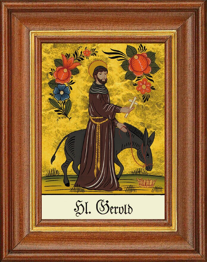 Hinterglasbild - heiliger gerold - patronatsbild taufe namenspatron 12,7x16