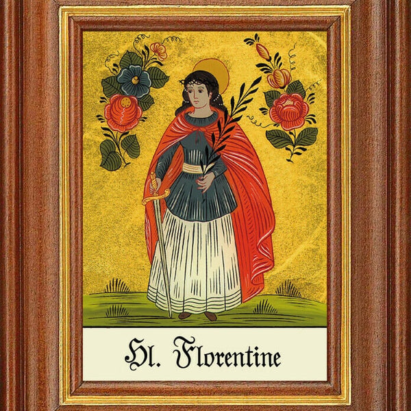 Hinterglasbild - heilige florentine - patronatsbild taufe namenspatron 12,7x16