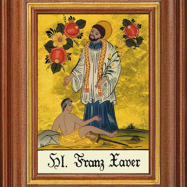Hinterglasbild - heiliger franz xaver - patronatsbild taufe namenspatron 12,7x16