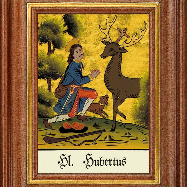 Hinterglasbild - heiliger hubertus - patronatsbild taufe namenspatron 12,7x16