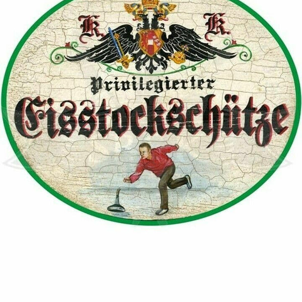 KuK Nostalgie Holzschild "Eisstockschütze" (Größe: 14x17)