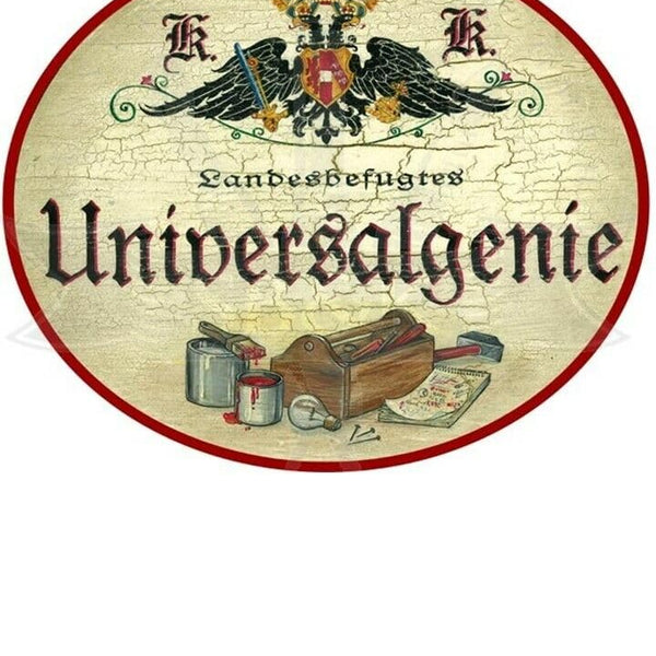 KuK Nostalgie Holzschild "Universalgenie Werkzeugkasten" (Größe: 19x23)