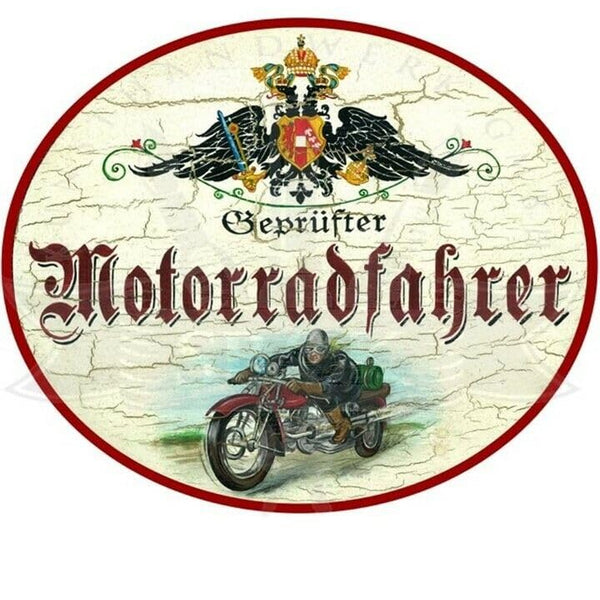 KuK Nostalgie Holzschild "Motorradfahrer" (Größe: 19x23)