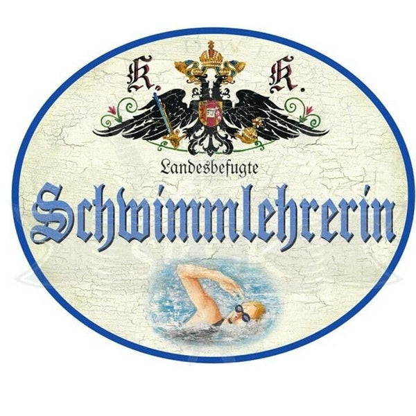 KuK Nostalgie Holzschild "SchwimmlehrerIn" (Größe: 19x23)