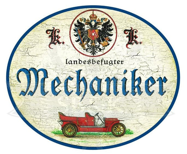 KuK Nostalgie Holzschild Landesbefugter Mechaniker (Größe: 28x34)
