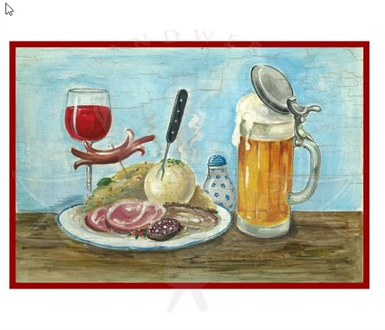 KuK Nostalgie Holzschild Bauernschmaus - Bier und Wein (Größe: 28x34)