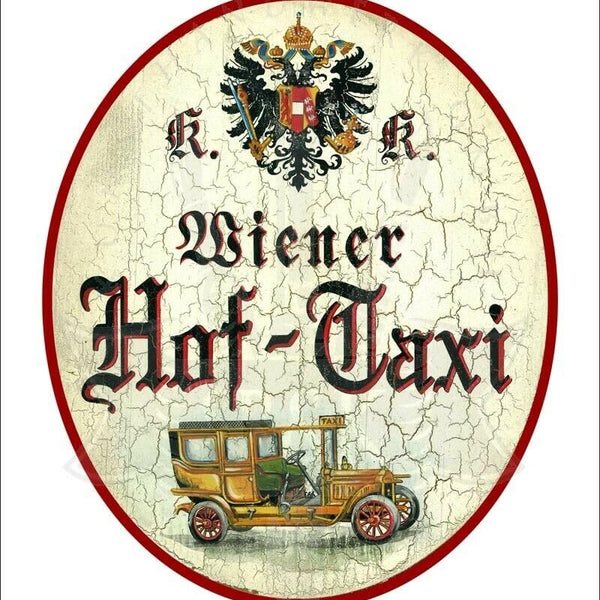 KuK Nostalgie Holzschild - Wiener Hof-Taxi - Auto Oldtimer TH (Größe: 14x17)