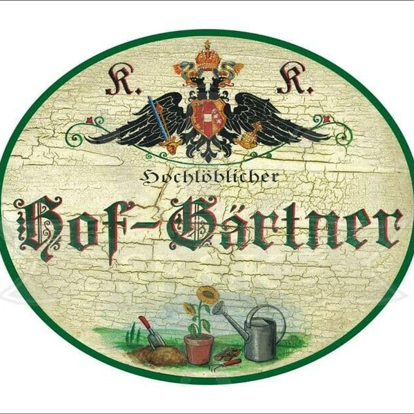 KuK Nostalgie Holzschild - Hochlöblicher Hof-Gärtner - Sonnenblume Gießkanne TH (Größe: 19x23)