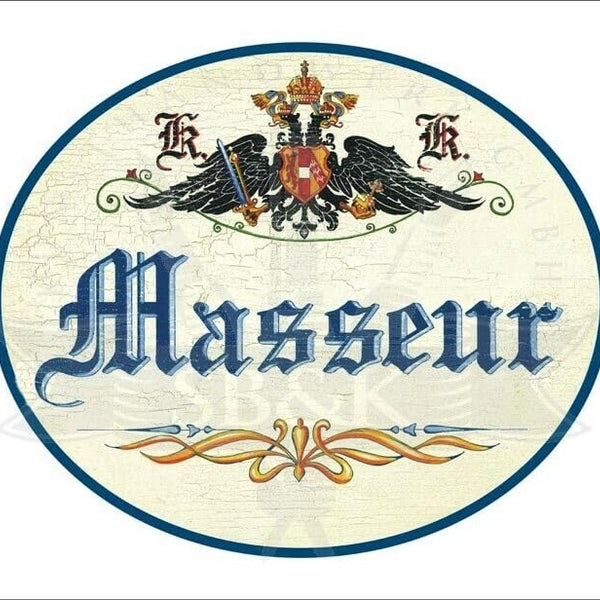KuK Nostalgie Holzschild - Masseur - Ornament TH (Größe: 19x23)