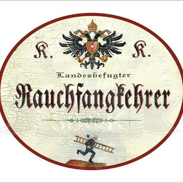KuK Nostalgie Holzschild - Landesbefugter Rauchfangkehrer - Leiter TH (Größe: 28x34)