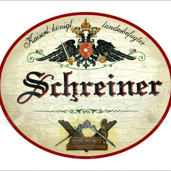 KuK Nostalgie Holzschild - Landesbefugter Schreiner - Wappen Hobel TH (Größe: 28x34)