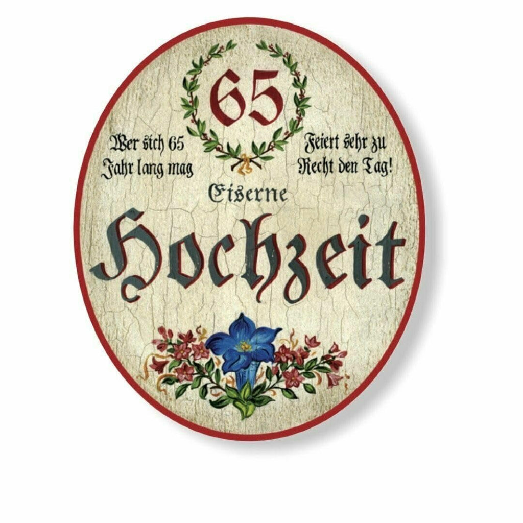 KuK Nostalgie Holzschild Eiserne Hochzeit 65 Jahre Geschenk Spruch (Größe: 14x17)