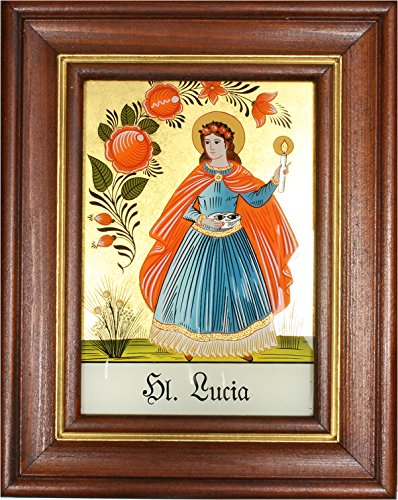Hinterglasbild  Hl. Lucia mit braun gebeizten Holzrahmen ca. B 12,5 x H 16 cm