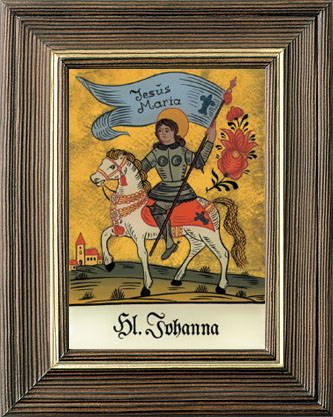 Hinterglasbild Hl. Johanna 24 Karat Blattgold-Hintergrund Holzrahmen, ca. 12,5 x 16 cm