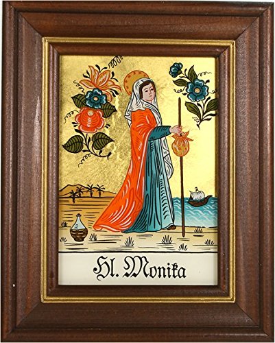 Hinterglasbild Hl. Monika Holzrahmen Legende des Heiligen auf der Bildrückseite, ca. B 12,5 x H 16 cm