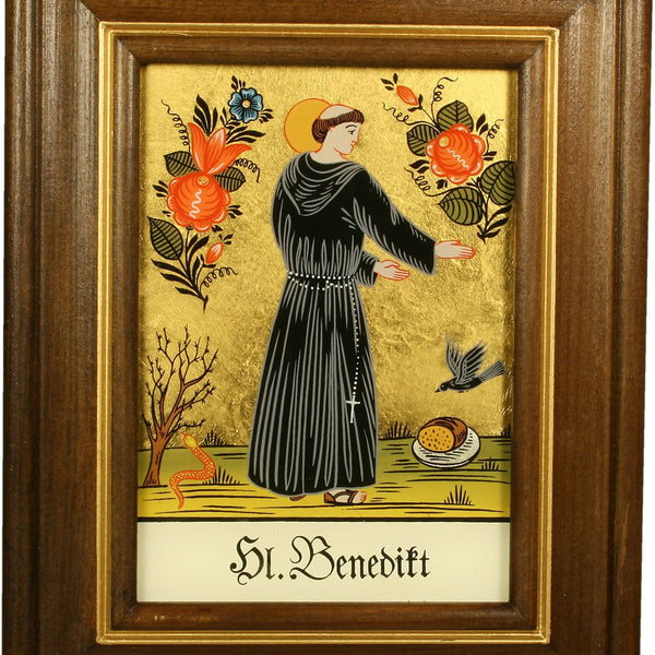 Hinterglasbild Hl. Benedikt Holzrahmen ca. B 12,5 x H 16 cm
