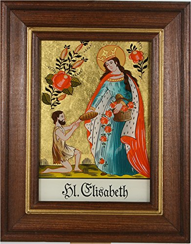 Hl. Elisabeth, Handbemaltes Wandbild mit Holzrahmen, ca. 12,5 x 16 cm, Wohnzimmer