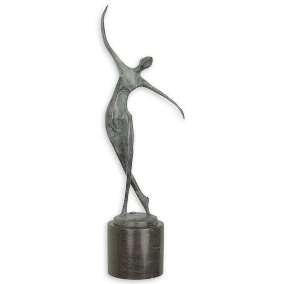 Bronze Skulptur auf Marmor Block Tänzerin Modernistisch H 53,6 L 11, NLBE-91