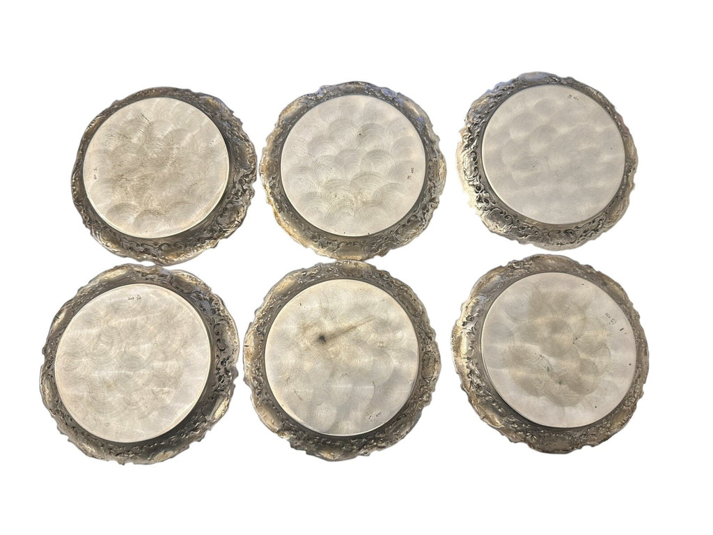 6 x Untersetzer in 830 er Silber Teller um 1900 Zierteller für Gläser 372 g