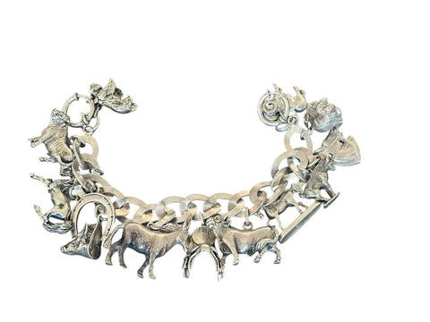 Highlight Charivari Kette Silber 13 Anhänger Tiere Silber Kette 22 cm gepunzt