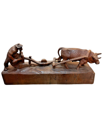 Holzschnitzerei Bauer mit Holzfuhrwerk um 1940  R0024