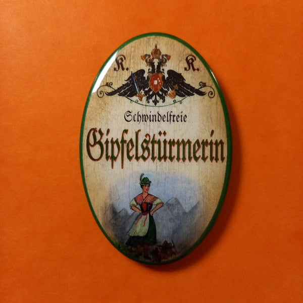 Nostalgie KuK Flaschenöffner Magnet Schwindelfreie Gipfelstürmerin