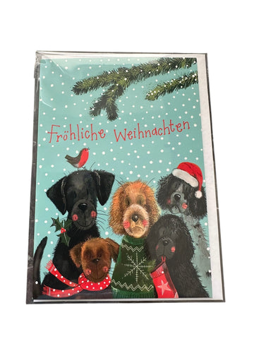 Alex Clark Weihnachtskarte „Fröhliche Weihnachten – Hunde mit Weihnachtsmützen“