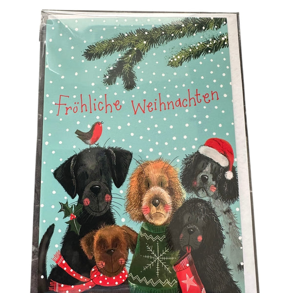 Alex Clark Weihnachtskarte „Fröhliche Weihnachten – Hunde mit Weihnachtsmützen“