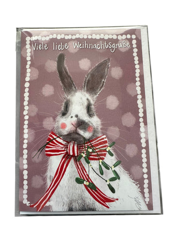Alex Clark Weihnachtskarte „Viele liebe Weihnachtsgrüße – Hase mit Schleife“