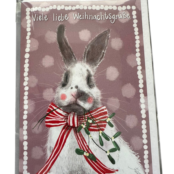 Alex Clark Weihnachtskarte „Viele liebe Weihnachtsgrüße – Hase mit Schleife“