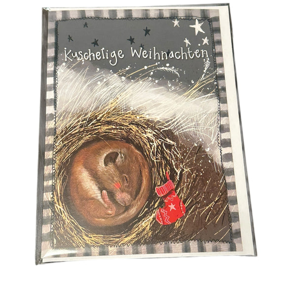 Alex Clark Weihnachtskarte Kuschelige Weihnachten – Schlafende Maus im Nest