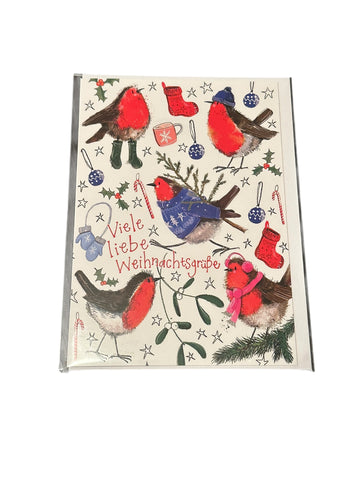 Alex Clark Weihnachtskarte „Viele liebe Weihnachtsgrüße – Rotkehlchen mit Winterkleidung“