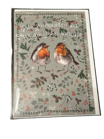 Alex Clark Weihnachtskarte „Fröhliche Weihnachten und ein glückliches neues Jahr – Zwei Rotkehlchen“