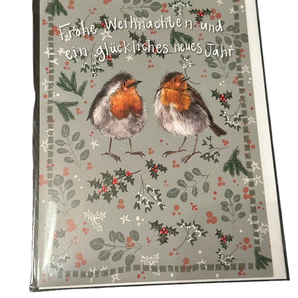 Alex Clark Weihnachtskarte „Fröhliche Weihnachten und ein glückliches neues Jahr – Zwei Rotkehlchen“
