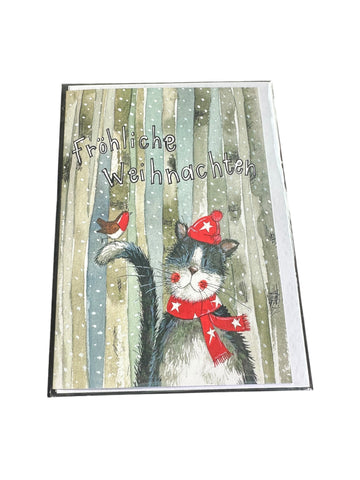 Alex Clark Weihnachtskarte „Fröhliche Weihnachten – Katze mit Mütze und Schal“