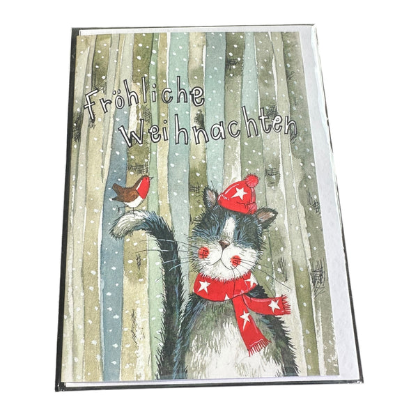 Alex Clark Weihnachtskarte „Fröhliche Weihnachten – Katze mit Mütze und Schal“