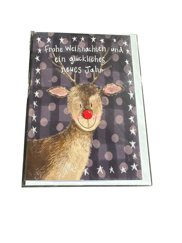 Alex Clark Weihnachtskarte „Frohe Weihnachten und ein glückliches neues Jahr – Rentier mit roter Nase“