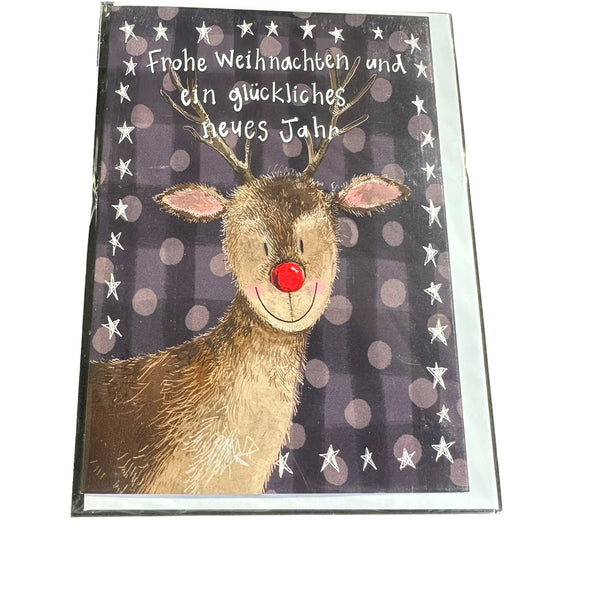 Alex Clark Weihnachtskarte „Frohe Weihnachten und ein glückliches neues Jahr – Rentier mit roter Nase“