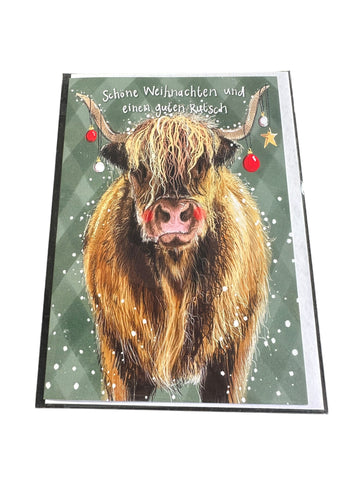 Alex Clark Weihnachtskarte „Schöne Weihnachten und einen guten Rutsch – Highland Rind“
