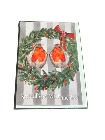 Alex Clark Weihnachtskarte „Besinnliche Weihnachten – Rotkehlchen im Kranz“