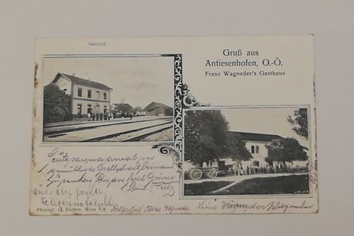Oberösterreich Antiesenhofen Wagneders Gasthaus Bahnhof Pferde Wagen 600687A tl