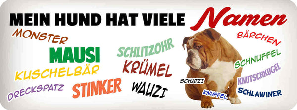 Schild Mein Hund Hat Viele Namen Spitznamen Monster Wauzi 27 x 10 Blech od. Holz