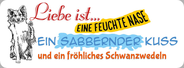 Schild Liebe Ist Eine Feuchte Nase Sabbernder Kuss Fröhliches Schwanzwedeln Hund
